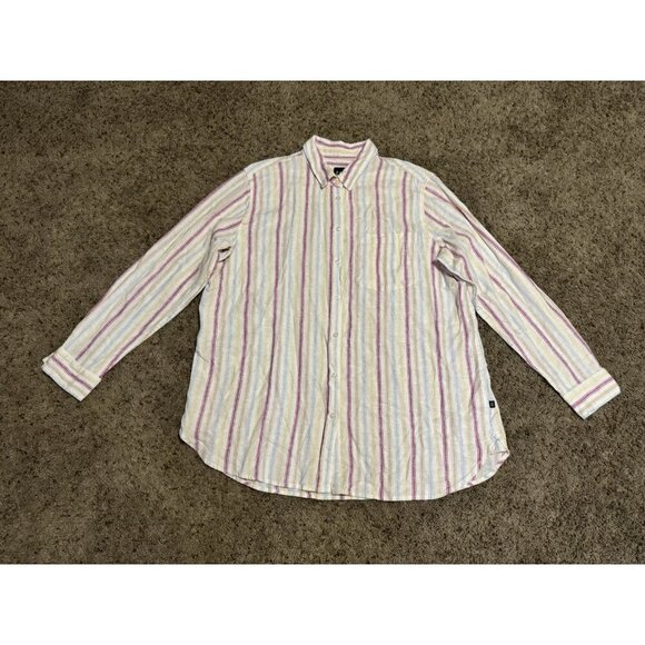 GAP White/Pink Stripe Linen Blend Button Up Shirt Beach Coastal Travel Relax XL - Picture 1 of 9
